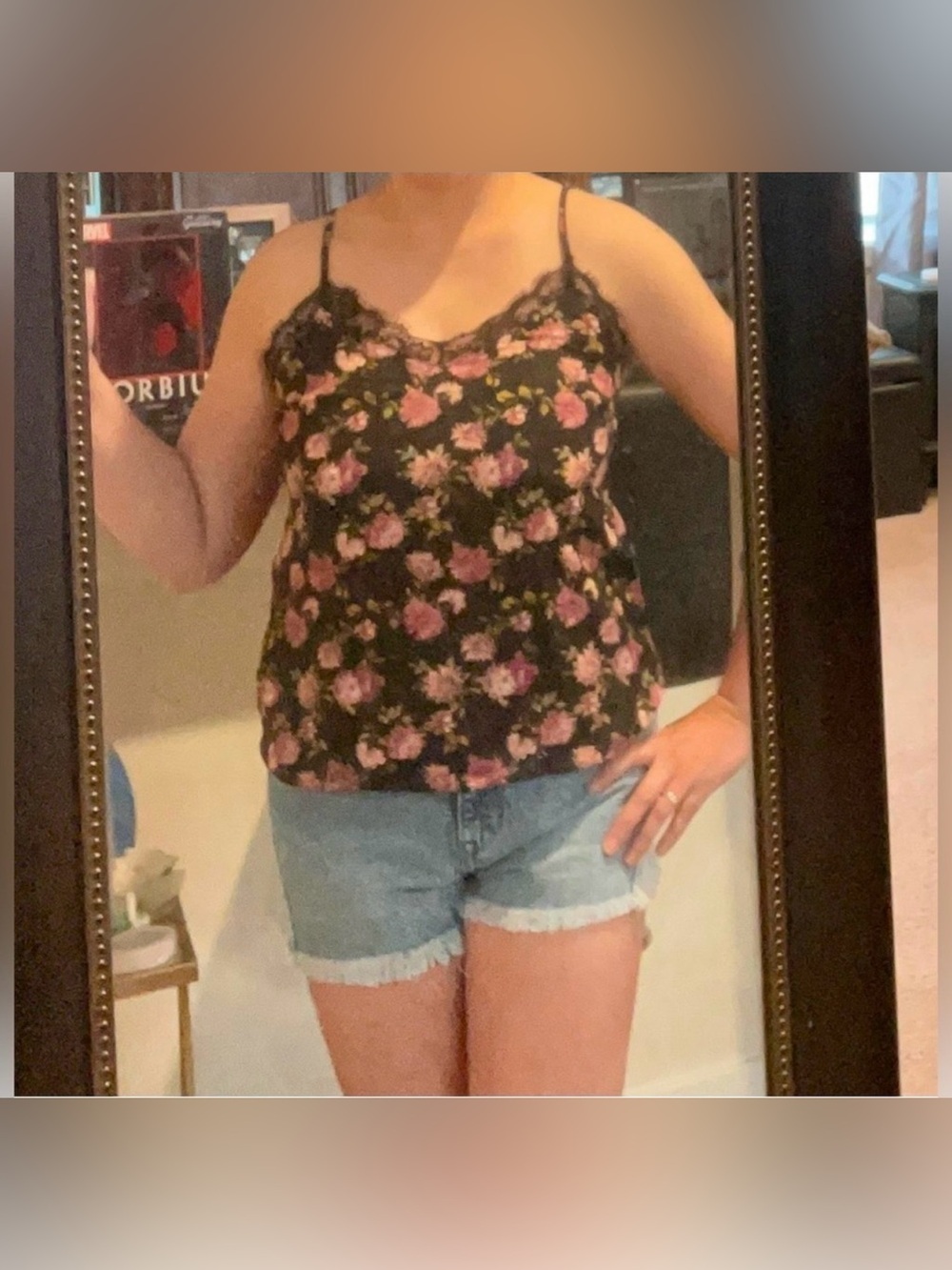 FOREVER 21 Y2K Retro Boho floral spaghetti lace tank top